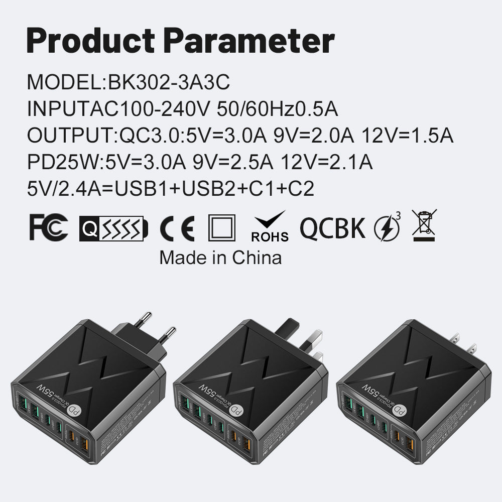6-Port USB Travel Wall Charger | Up to 55W