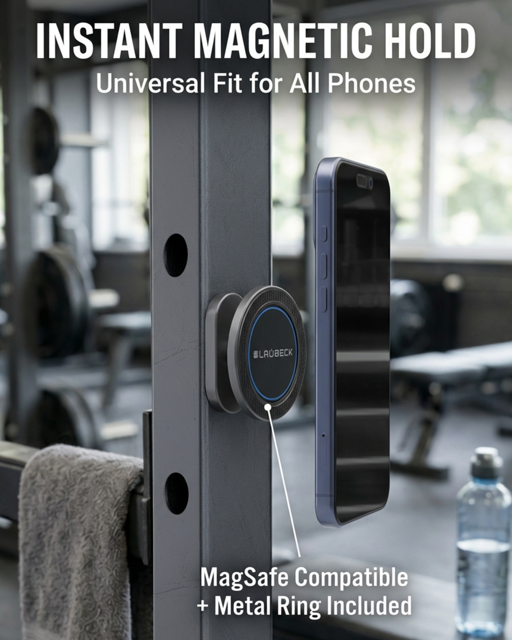 Magnetic Gym Phone Holder with Metal Ring