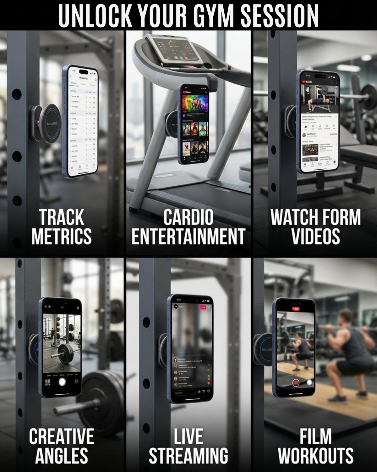 Magnetic Gym Phone Holder with Metal Ring