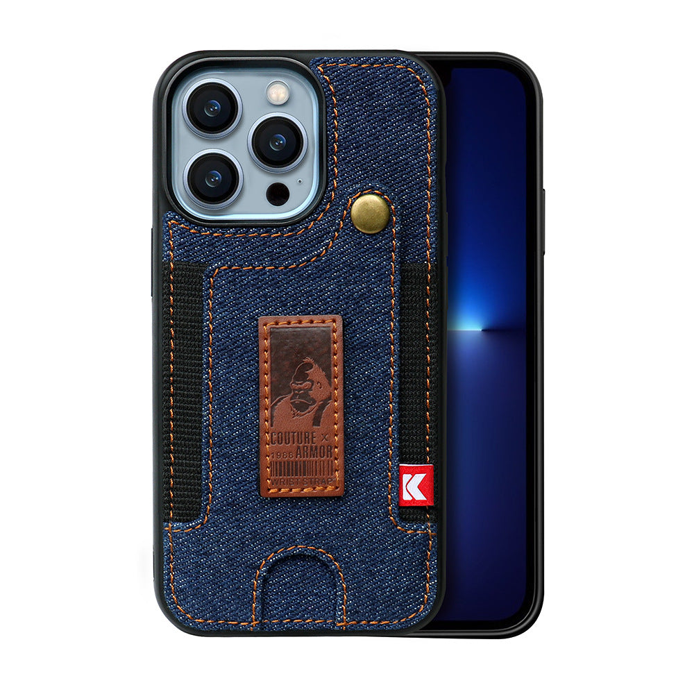 Denim Wallet iPhone Case with Wristband | Choose Model