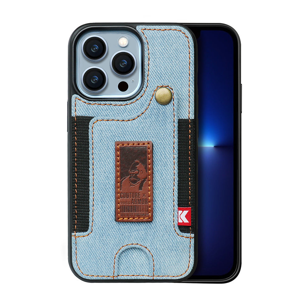 Denim Wallet iPhone Case with Wristband | Choose Model