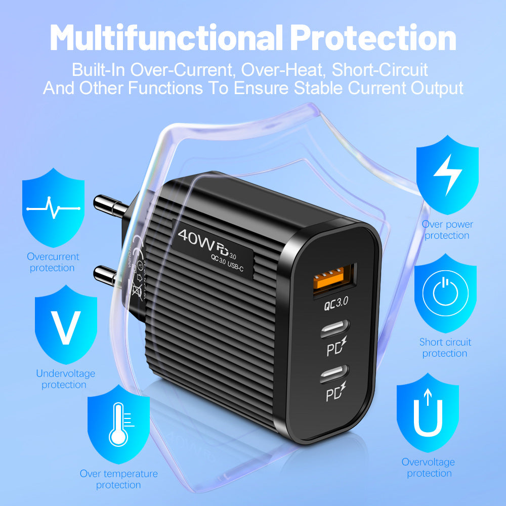 Striped Multi-Port USB & USB-C Wall Charger