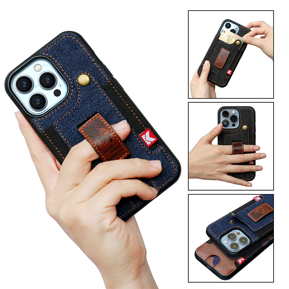 Denim Wallet iPhone Case with Wristband | Choose Model