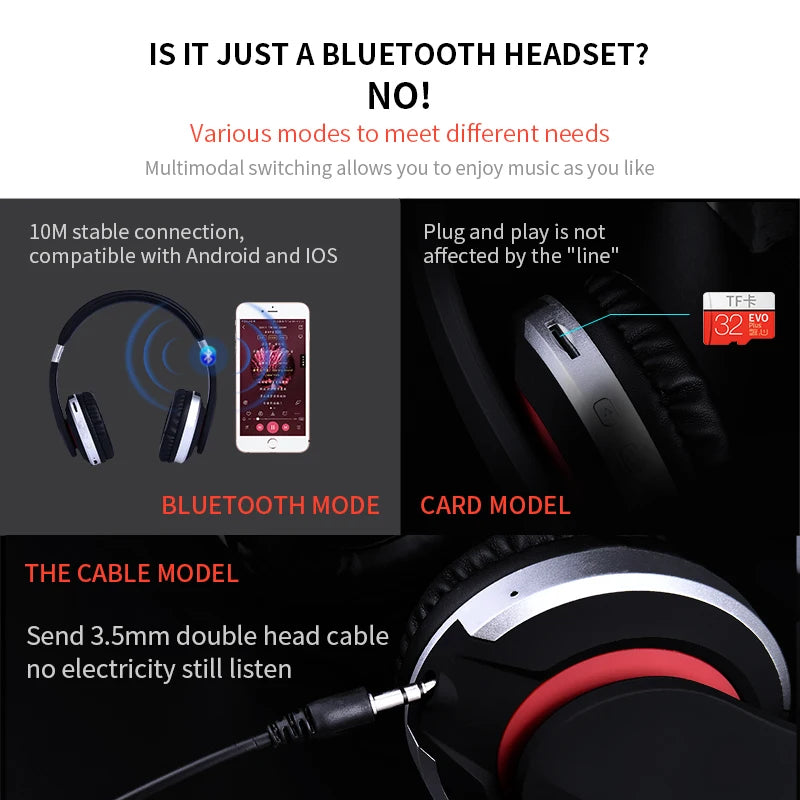 MH7 Foldable Bluetooth Headphones with Microphone